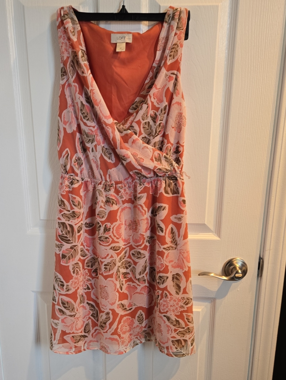 LOFT Coral-Pink Floral Wrap Mini Dress